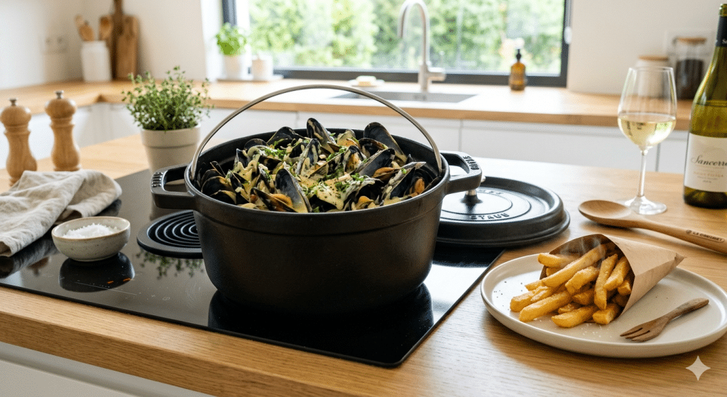 recette moule frite creme